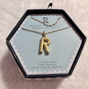 Gold Letter R Initial Necklace - 14k Gold Dipped